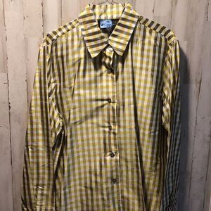 Gorgeous, shiny black, yellow and white plaid hundred percent silk size 16, Elle